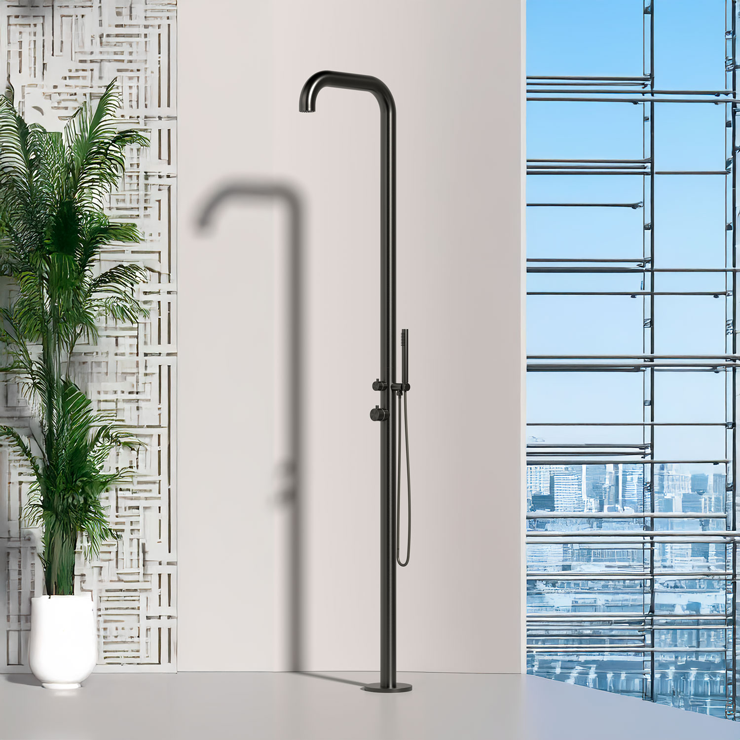 DOCCIA-CHIA-CANNA-FUCILE-ambientata - SINED | Docce in piscina | Lettini da giardino | Caminetti elettrici! Infrarossi