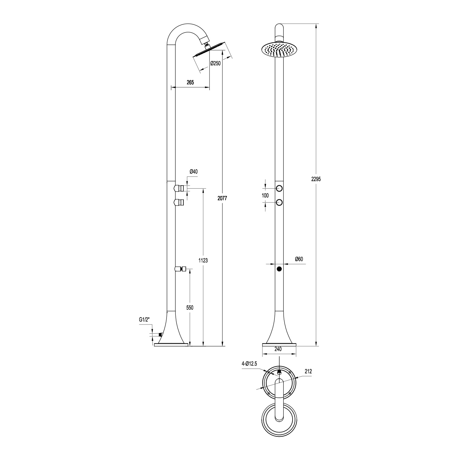 DOCCIA-INOX-LUNA-DOPPIO-TMP-INOX - SINED | Docce in piscina | Lettini da giardino | Caminetti elettrici! Infrarossi
