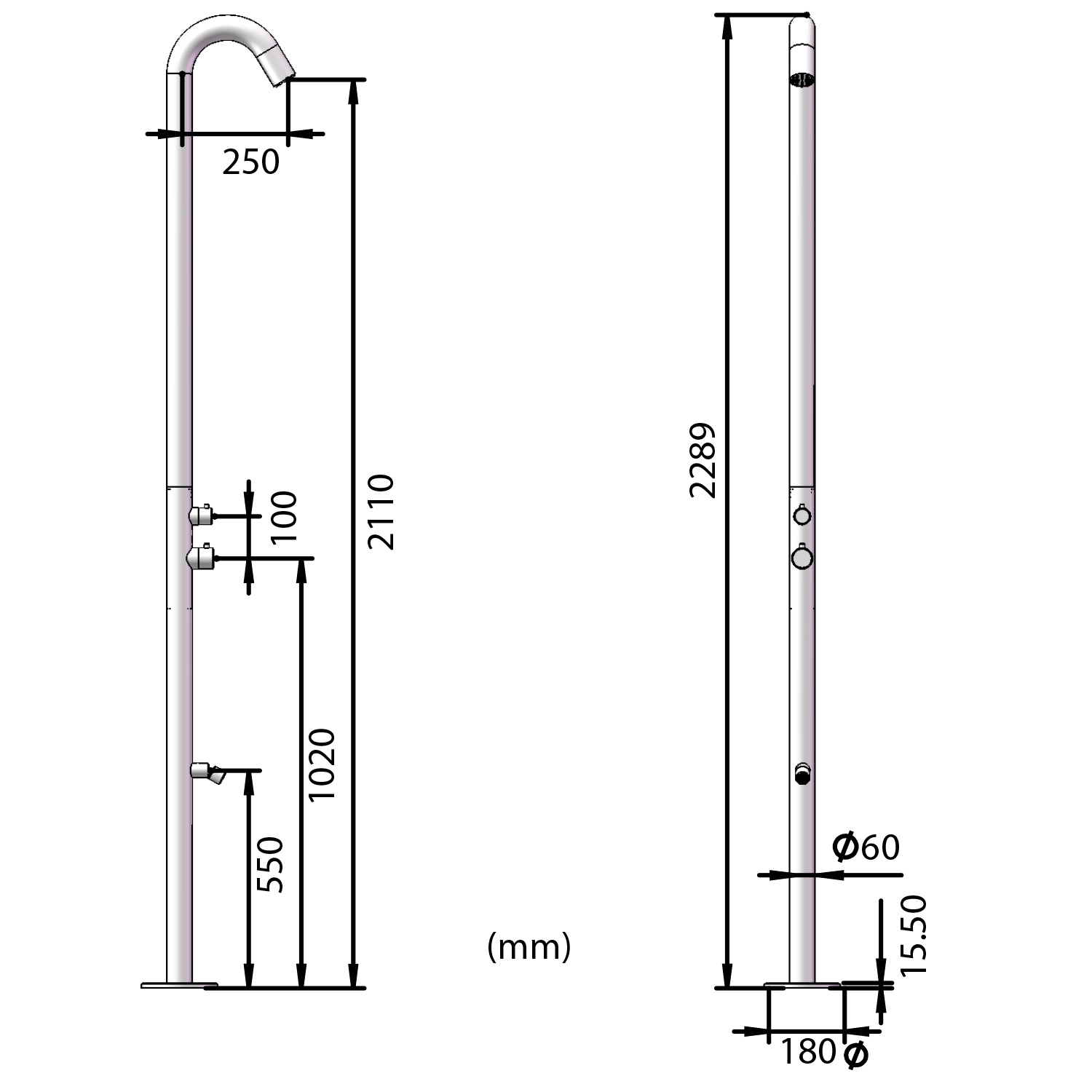 DOCCIA-QUARTU-INOX - SINED | Docce in piscina | Lettini da giardino | Caminetti elettrici! Infrarossi
