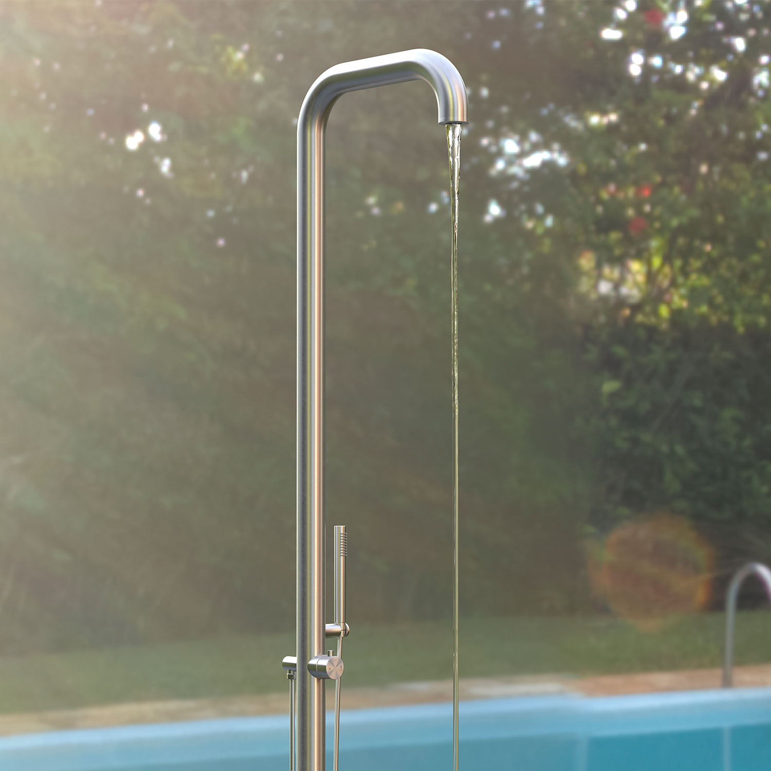 DOCCIA-SASSARI-INOX-ambientata - SINED | Docce in piscina | Lettini da giardino | Caminetti elettrici! Infrarossi