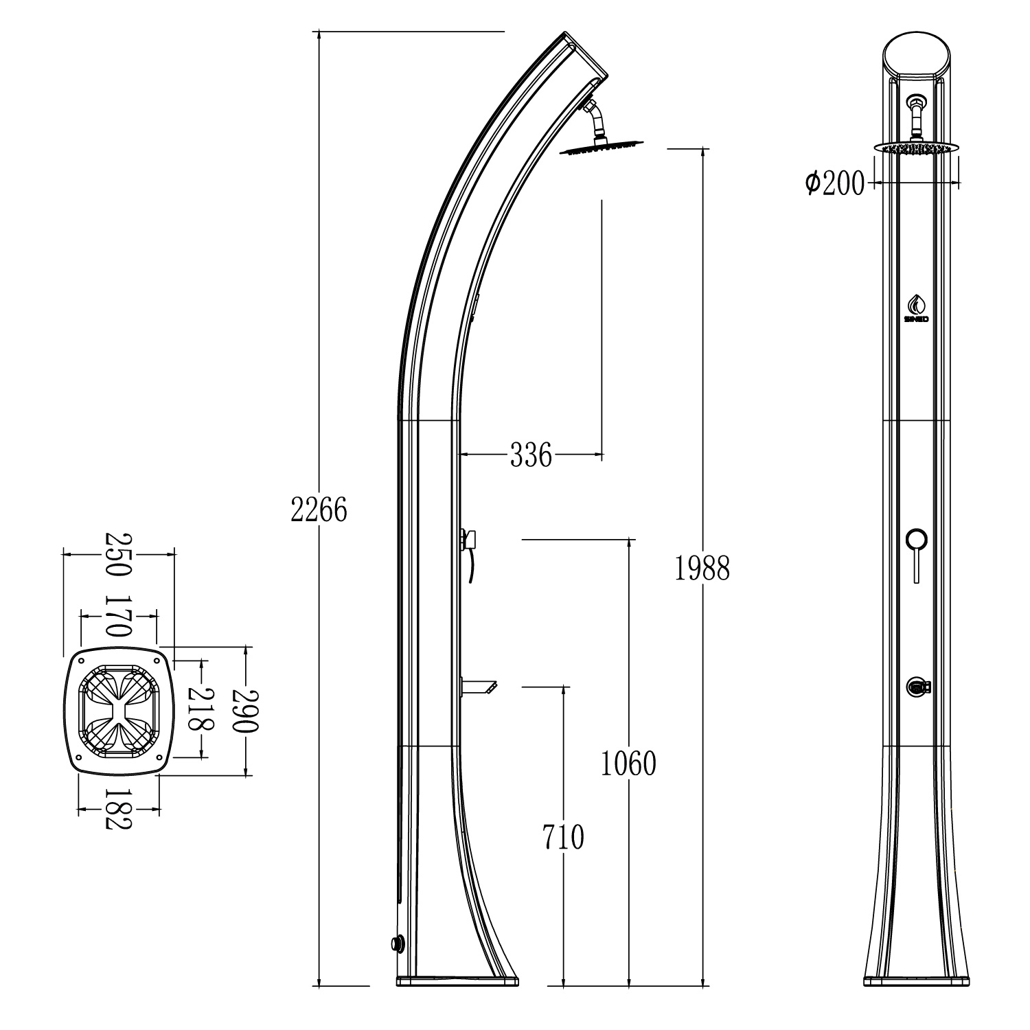 DOCCIA-SOLE-XXL-NERA-ORO - SINED | Docce in piscina | Lettini da giardino | Caminetti elettrici! Infrarossi