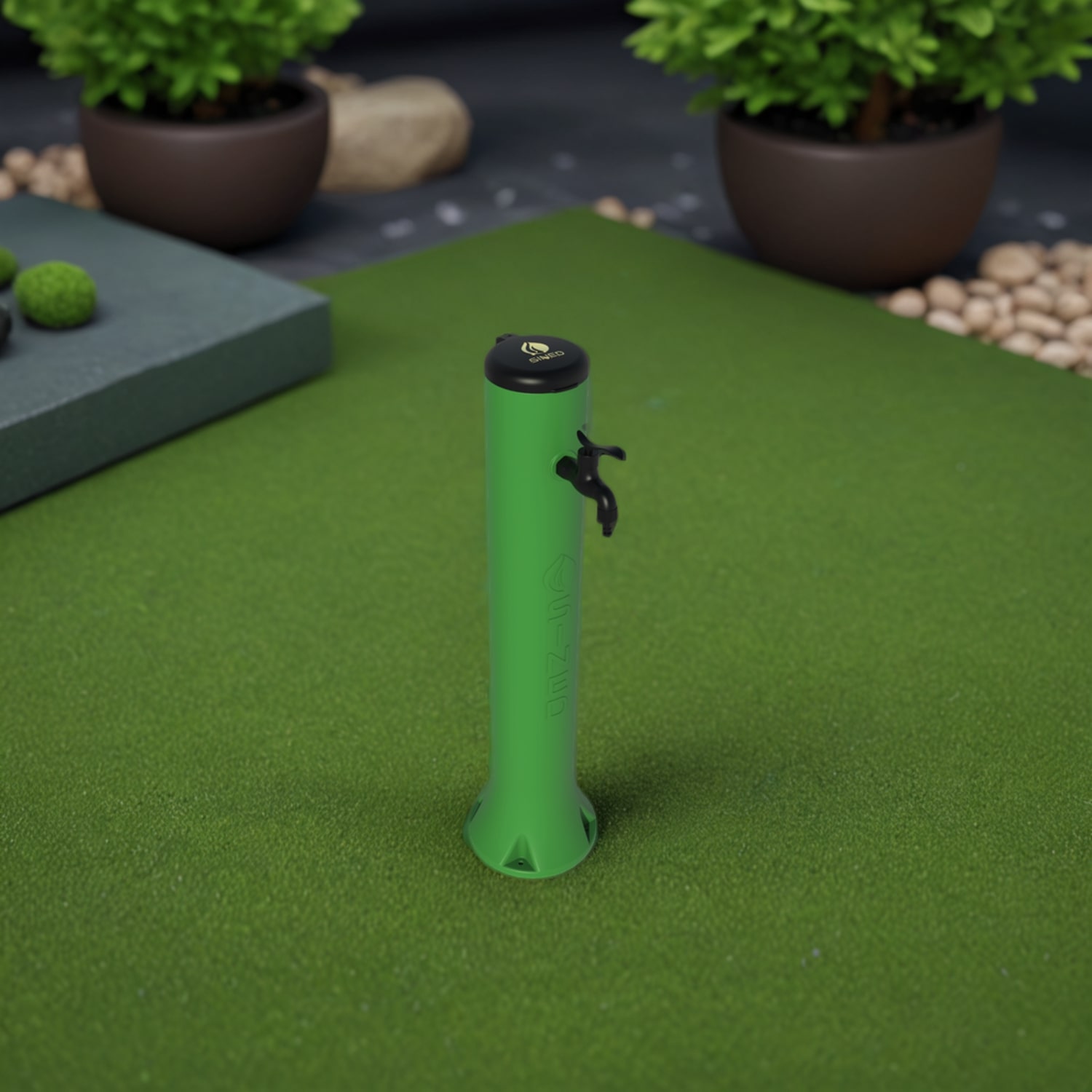 FONTANA-TRITONE-VERDE-ambientata - SINED | Docce in piscina | Lettini da giardino | Caminetti elettrici! Infrarossi