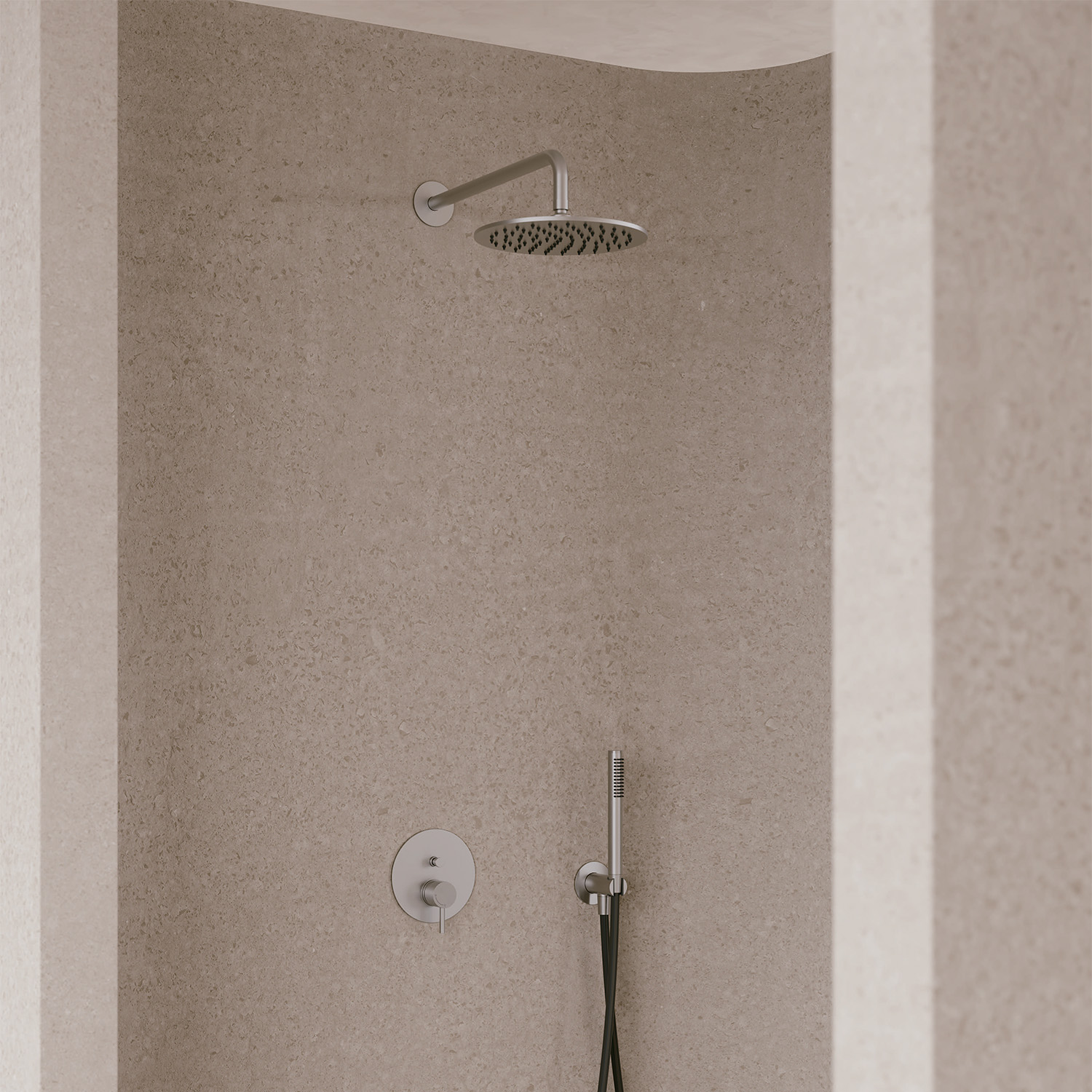 KIT-PARETE-SOFFIONE-LEVANTE-25-INOX-ambientata - SINED | Docce in piscina | Lettini da giardino | Caminetti elettrici! Infrarossi