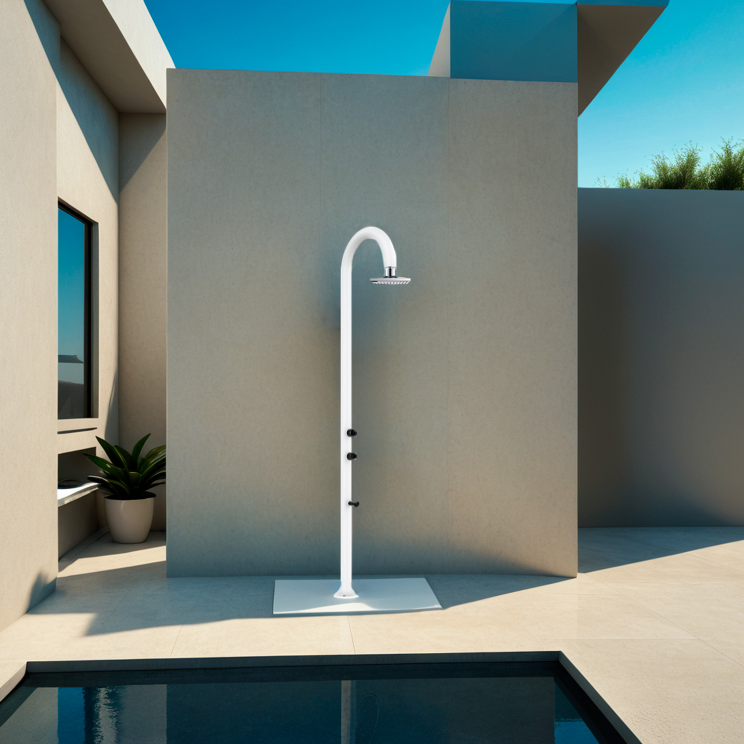 LUNA-ALU-BIANCA-LCD-ambientata - SINED | Docce in piscina | Lettini da giardino | Caminetti elettrici! Infrarossi