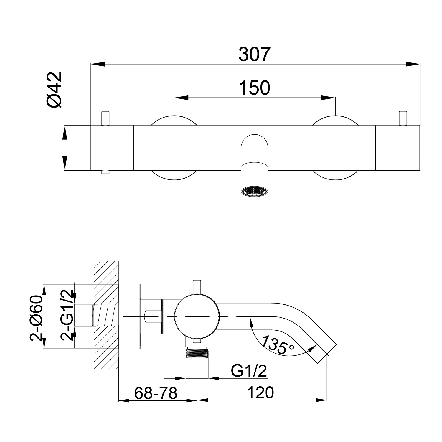 MISCELATORE-MURO-DOCCIA-VASCA-LEVANTE-CANNA-FUCILE - immagine 3