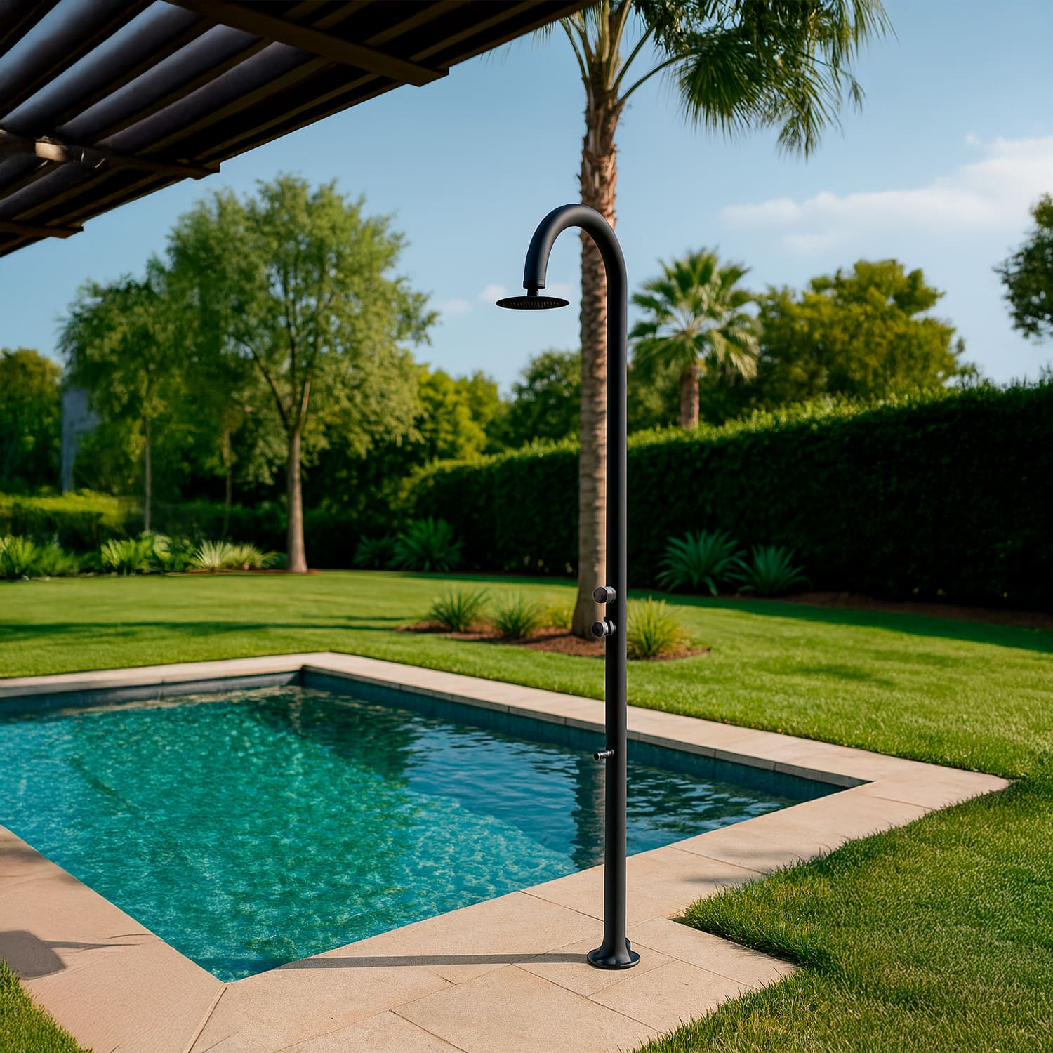 ducha-de-aluminio-con-lavapiesjpg - SINED | Docce in piscina | Lettini da giardino | Caminetti elettrici! Infrarossi