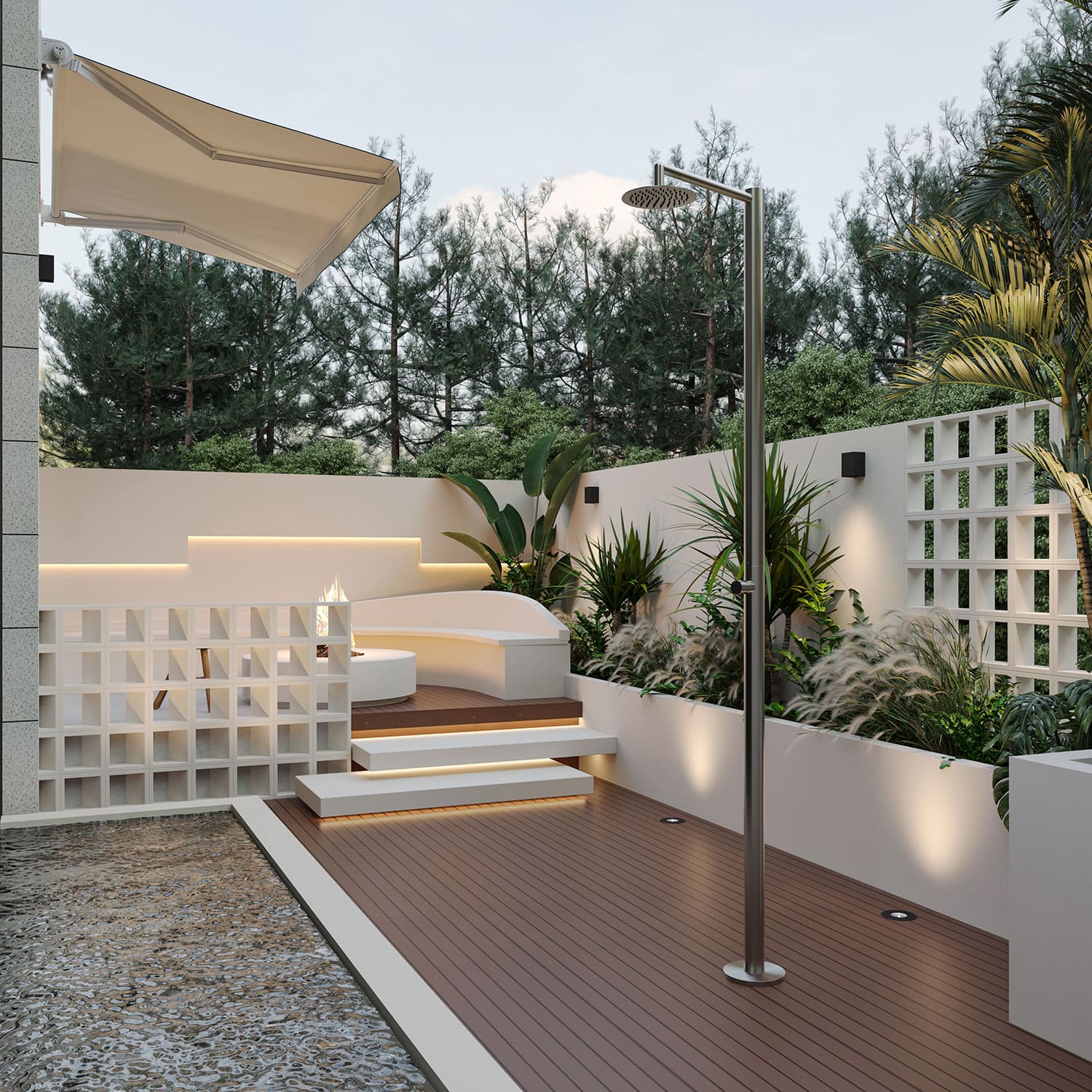 ducha-de-piscina-con-temporizadorjpg - SINED | Docce in piscina | Lettini da giardino | Caminetti elettrici! Infrarossi